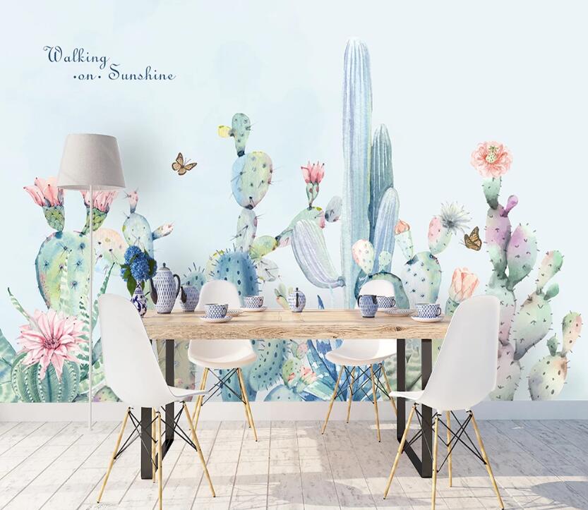 3D Butterfly Cactus WC1972 Wall Murals