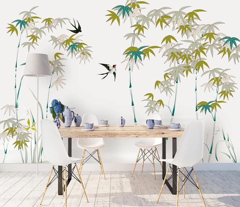 3D Bamboo Swallow WC1961 Wall Murals