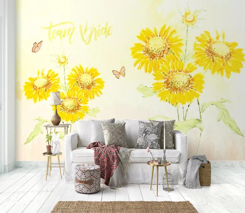 3D Painted Sunflower WC1958 Wall Murals