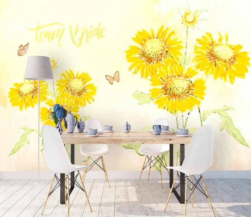 3D Sunflower Butterfly WC87 Wall Murals Wallpaper AJ Wallpaper 2 