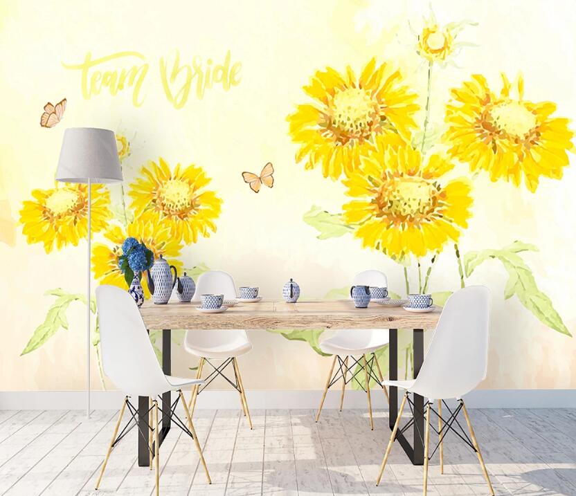 3D Painted Sunflower WC1958 Wall Murals