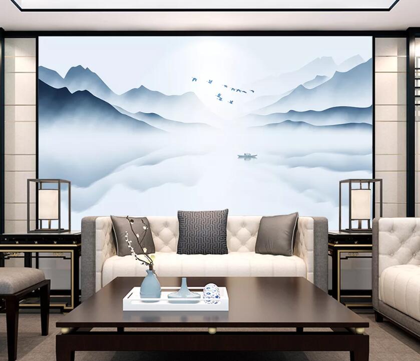 3D Lake Fog Bird WC1947 Wall Murals