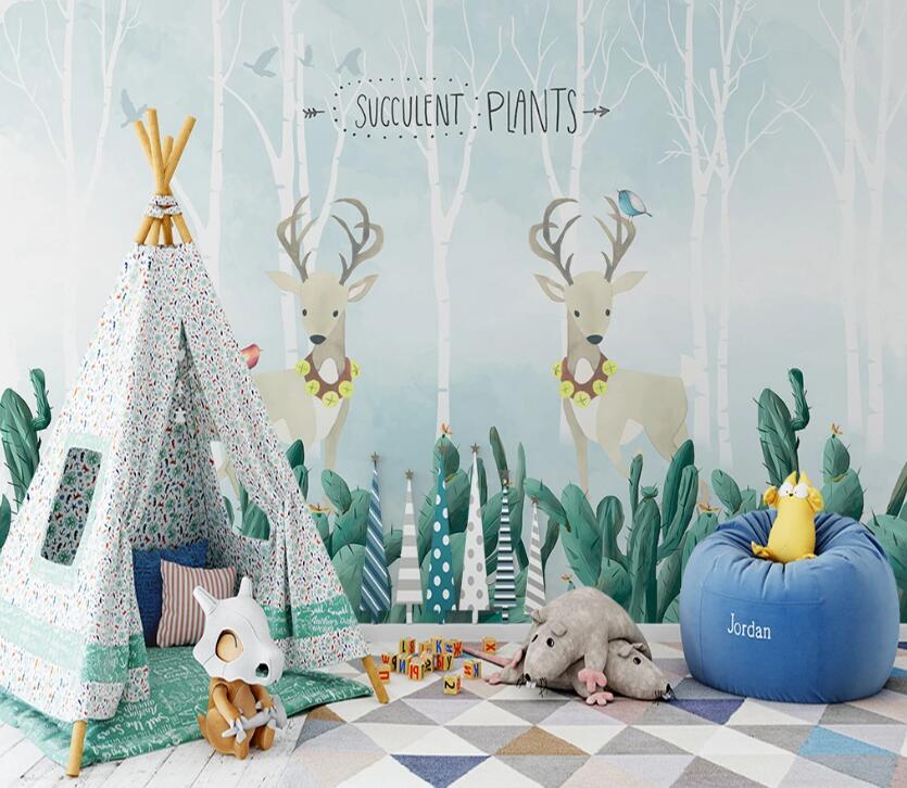 3D Fawn Plant WC67 Wall Murals Wallpaper AJ Wallpaper 2 