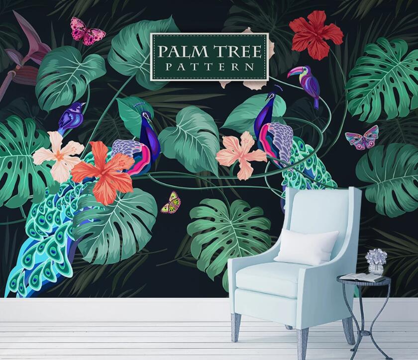 3D Flower Peacock WC1934 Wall Murals