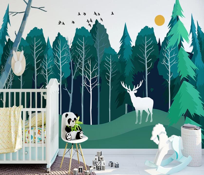 3D Forest White Deer WC1926 Wall Murals