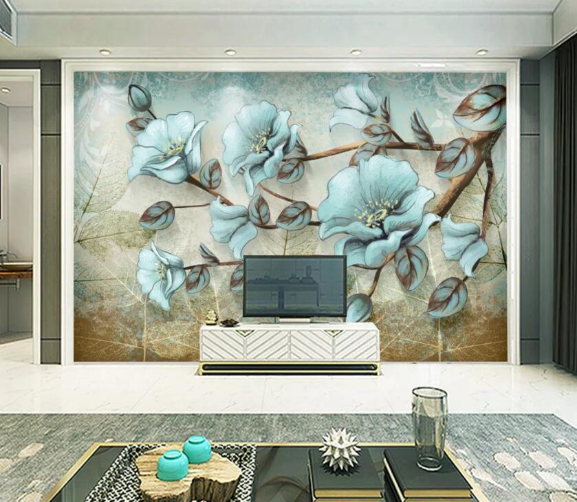 3D Blue Flower WC1918 Wall Murals