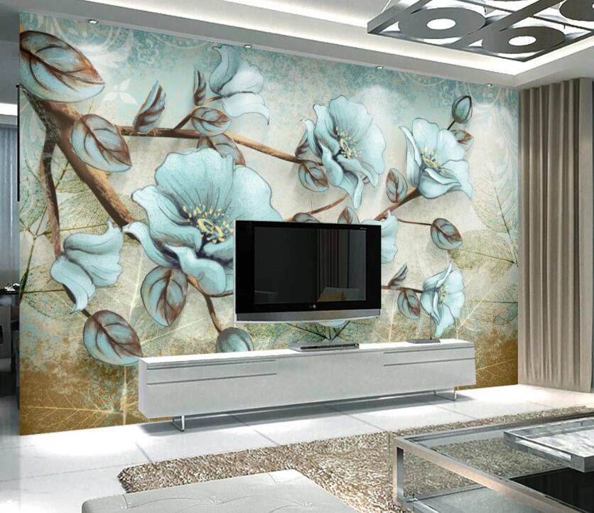 3D Blue Flower WC1918 Wall Murals