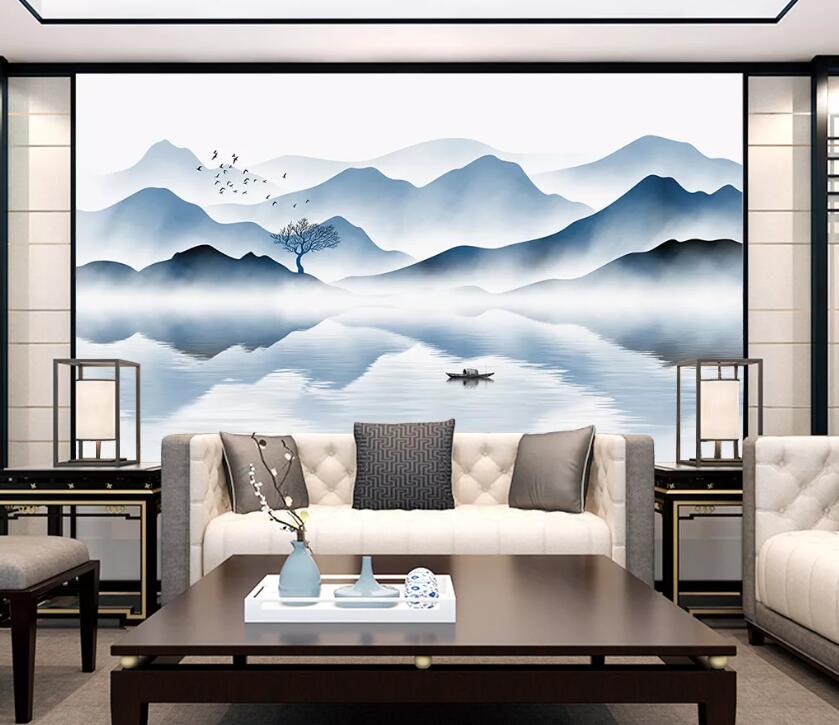 3D Peak Tree Boat WC1914 Wall Murals