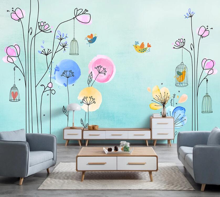 3D Flower Bird WC25 Wall Murals Wallpaper AJ Wallpaper 2 