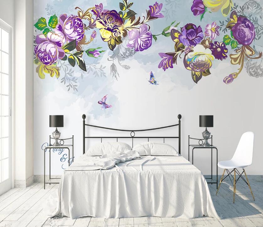 3D Purple Flowers WC23 Wall Murals Wallpaper AJ Wallpaper 2 