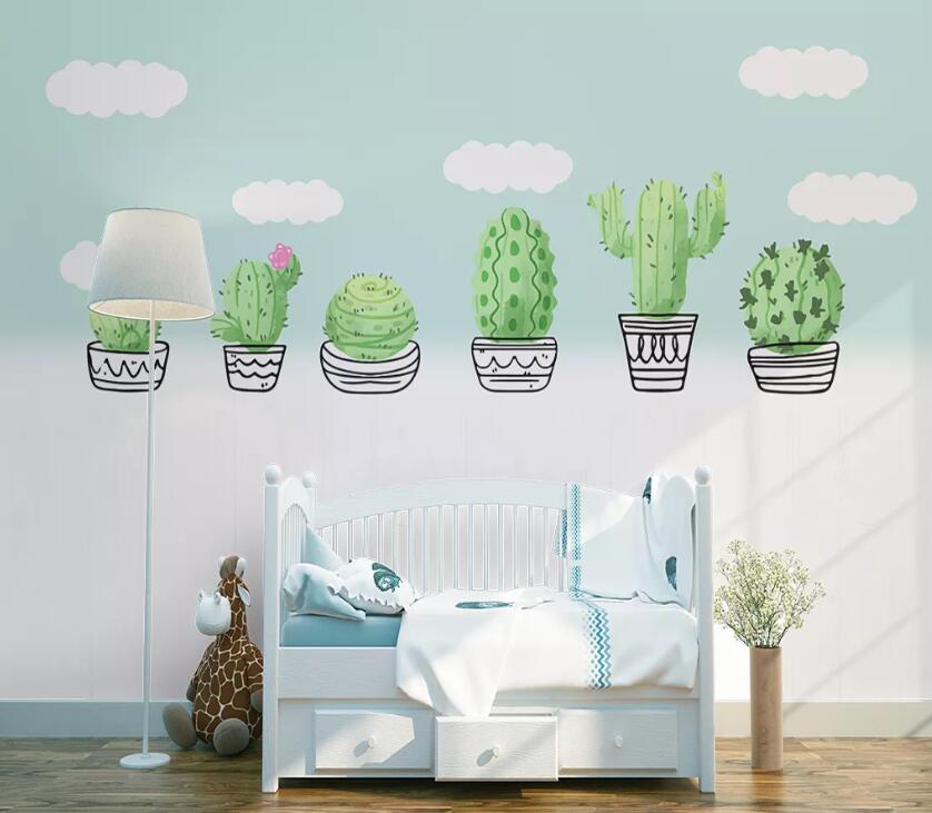 3D Cartoon Cactus WC1896 Wall Murals