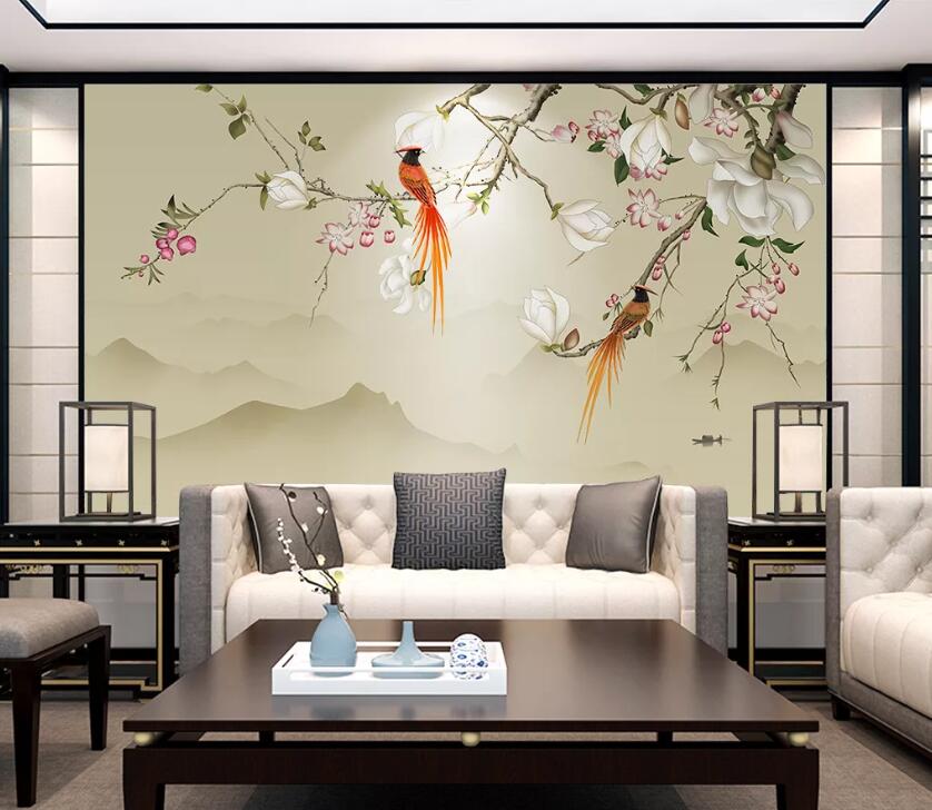 3D Bird Flowers WC1893 Wall Murals