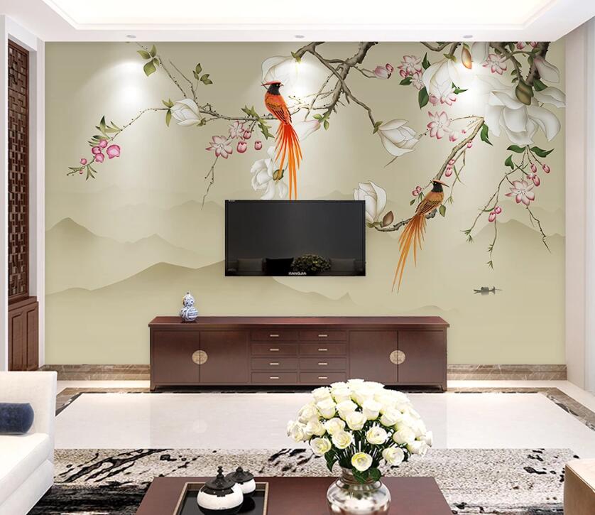 3D Bird Flowers WC1893 Wall Murals