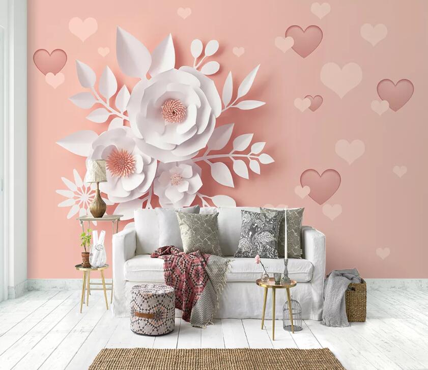 3D Love White Flower WC1874 Wall Murals