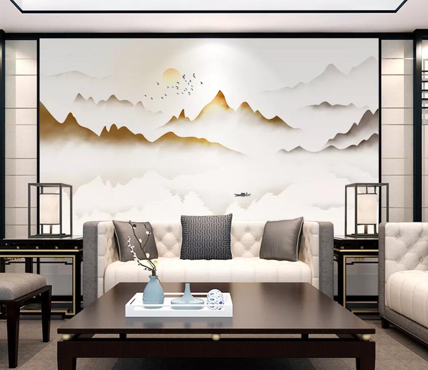 3D Sun Bird Lake WC1833 Wall Murals