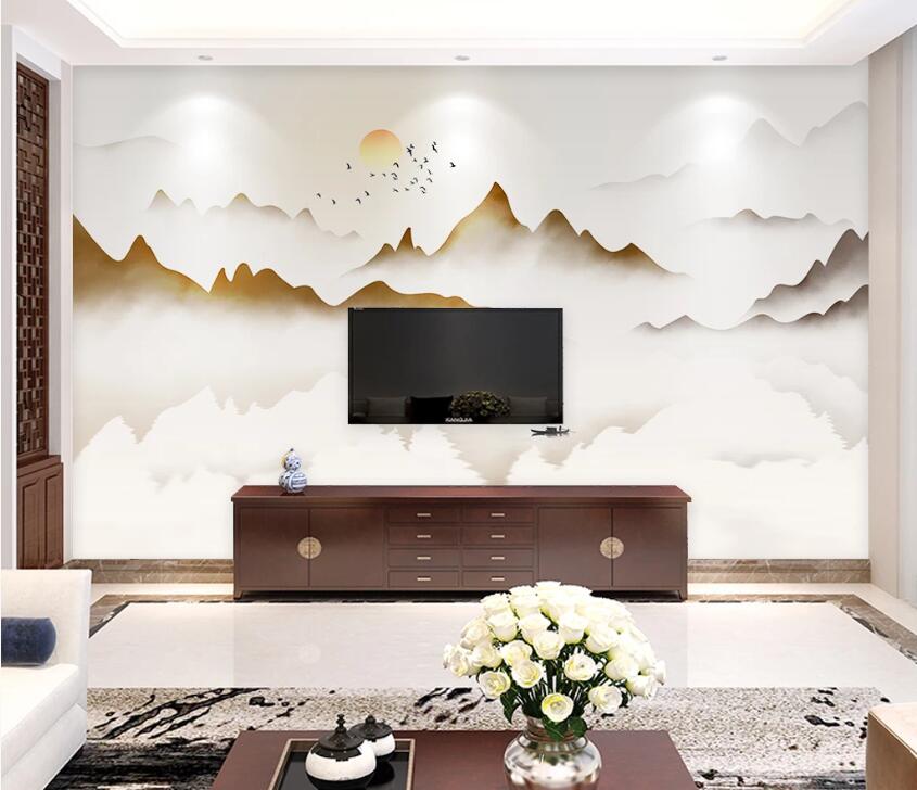 3D Sun Bird Lake WC1833 Wall Murals