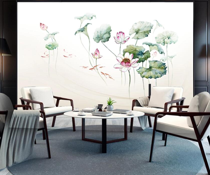 3D Goldfish Lotus WC1827 Wall Murals