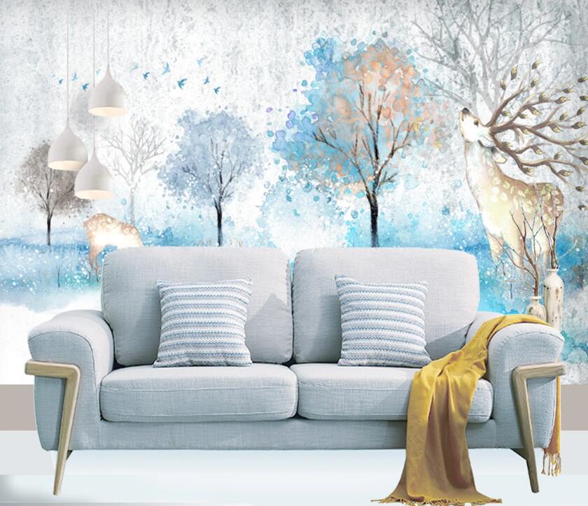 3D Tree Sika Deer WC1763 Wall Murals
