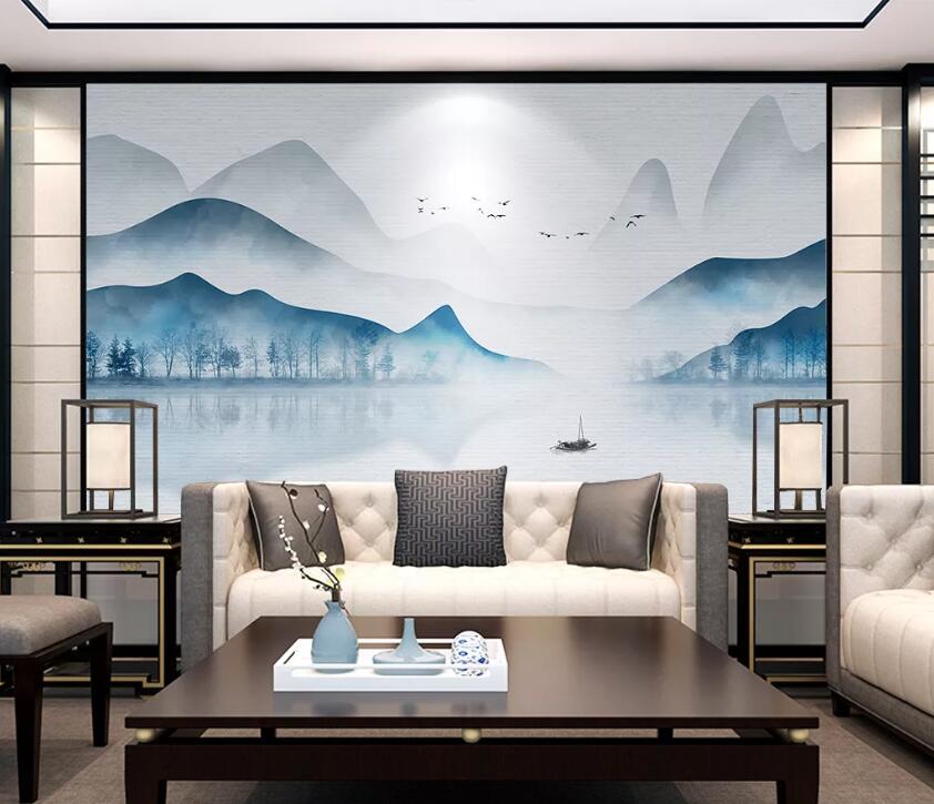 3D Lake Boat WC1742 Wall Murals