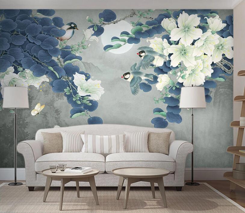 3D Magpie Flower WC1700 Wall Murals