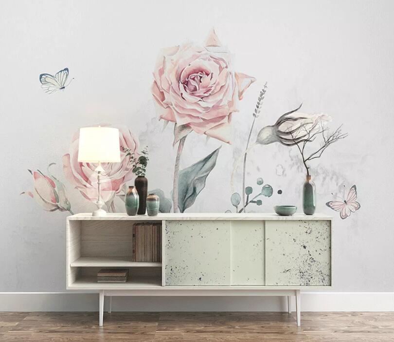 3D Pink Rose Bird WC1690 Wall Murals