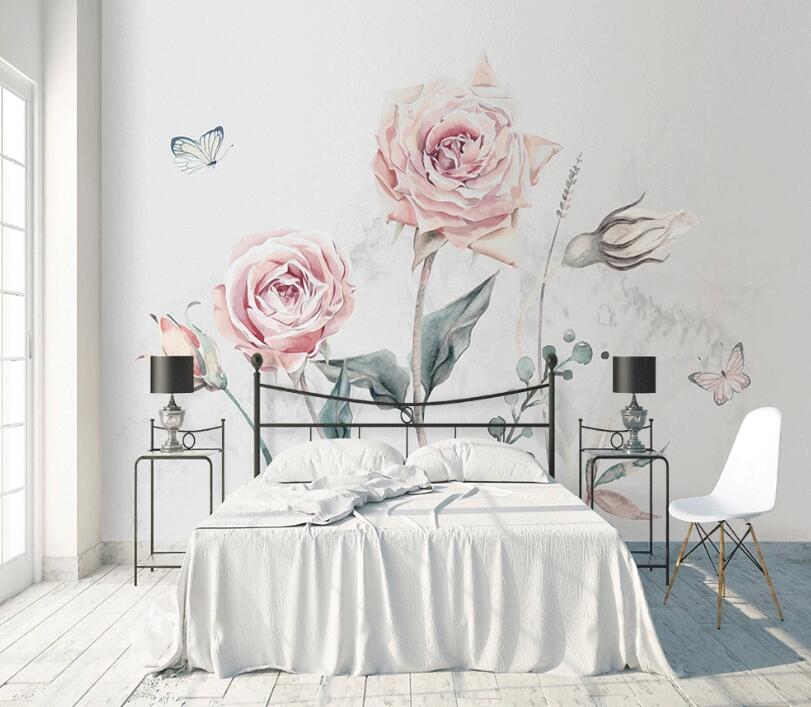 3D Pink Rose Bird WC1690 Wall Murals