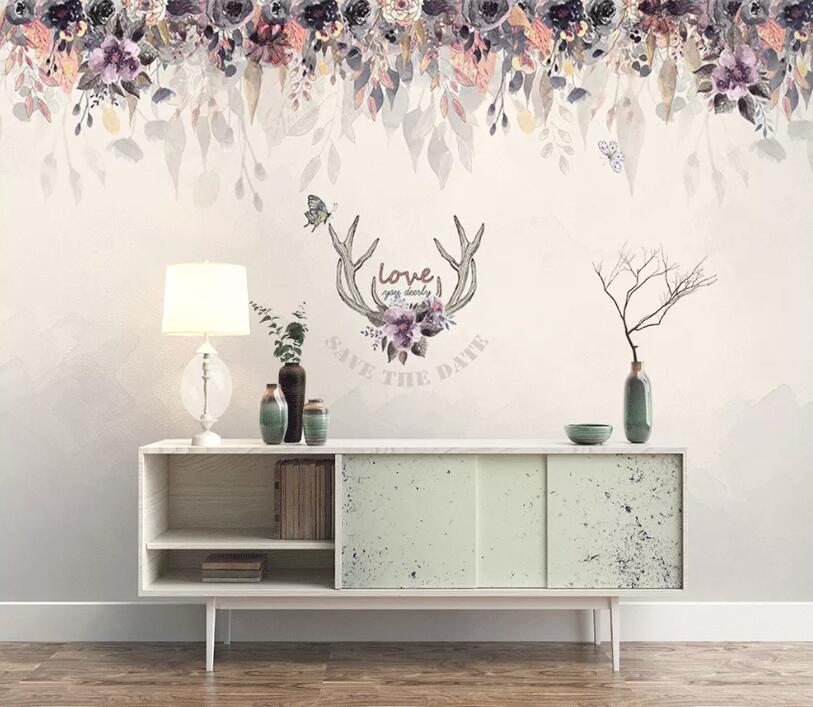 3D Antler Flower WC1683 Wall Murals