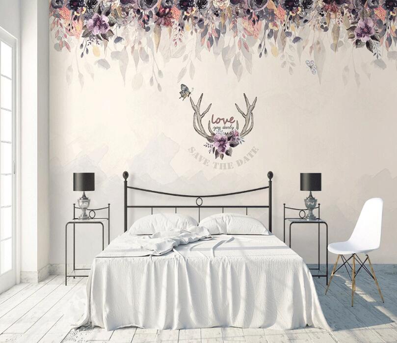 3D Antler Flower WC1683 Wall Murals