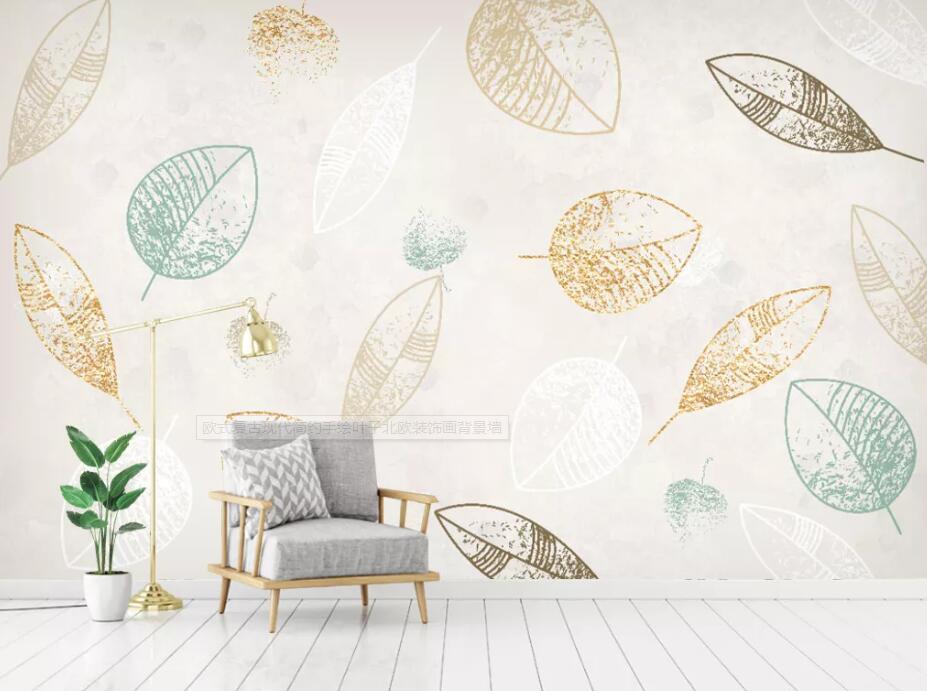 3D Golden Leaves WC1671 Wall Murals