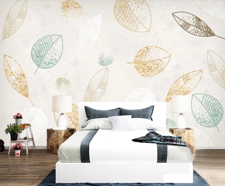 3D Golden Leaves WC1671 Wall Murals