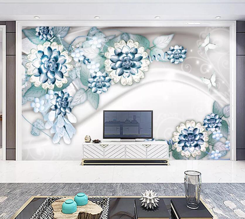 3D Blue Succulents WC1667 Wall Murals