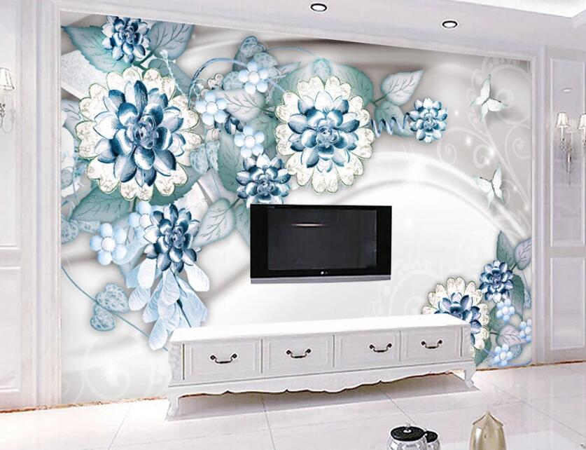 3D Blue Succulents WC1667 Wall Murals