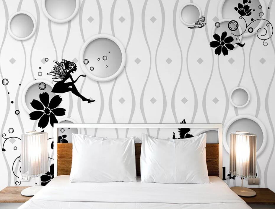 3D Black Flowers WC1660 Wall Murals