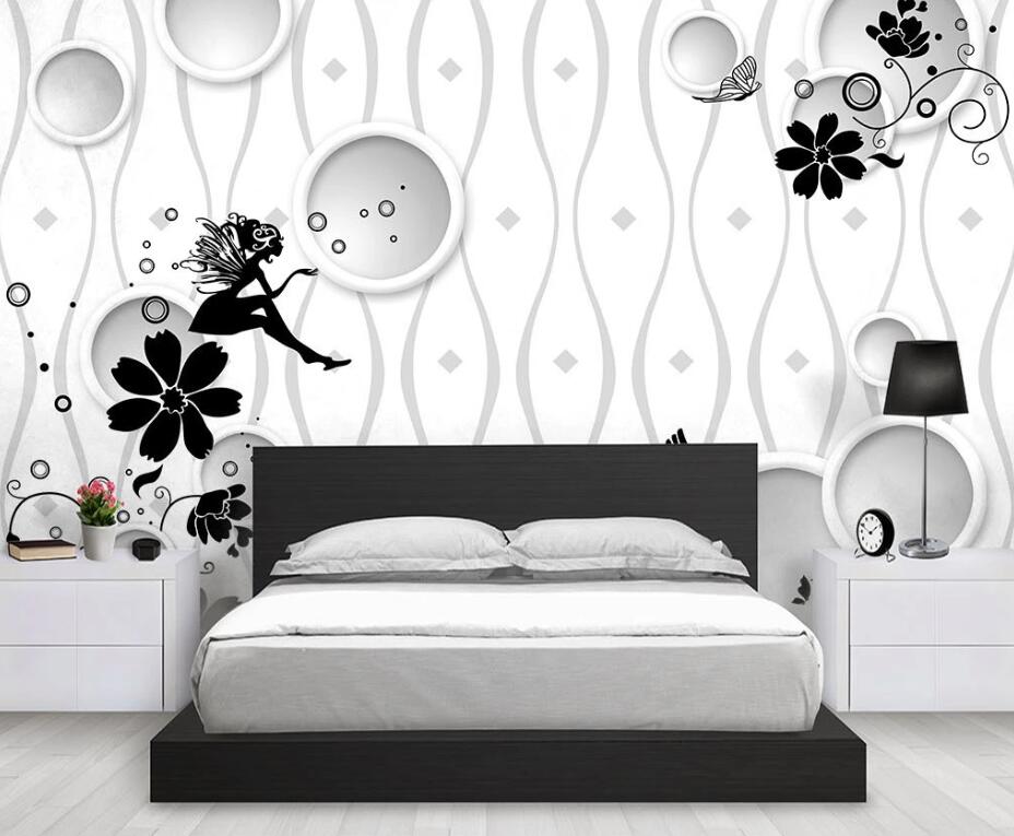 3D Black Flowers WC1660 Wall Murals