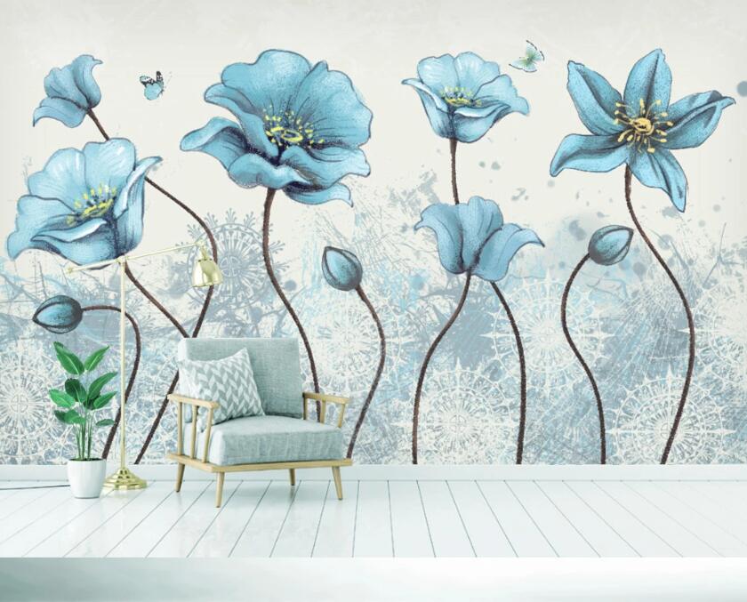 3D Blue Lily WC1657 Wall Murals