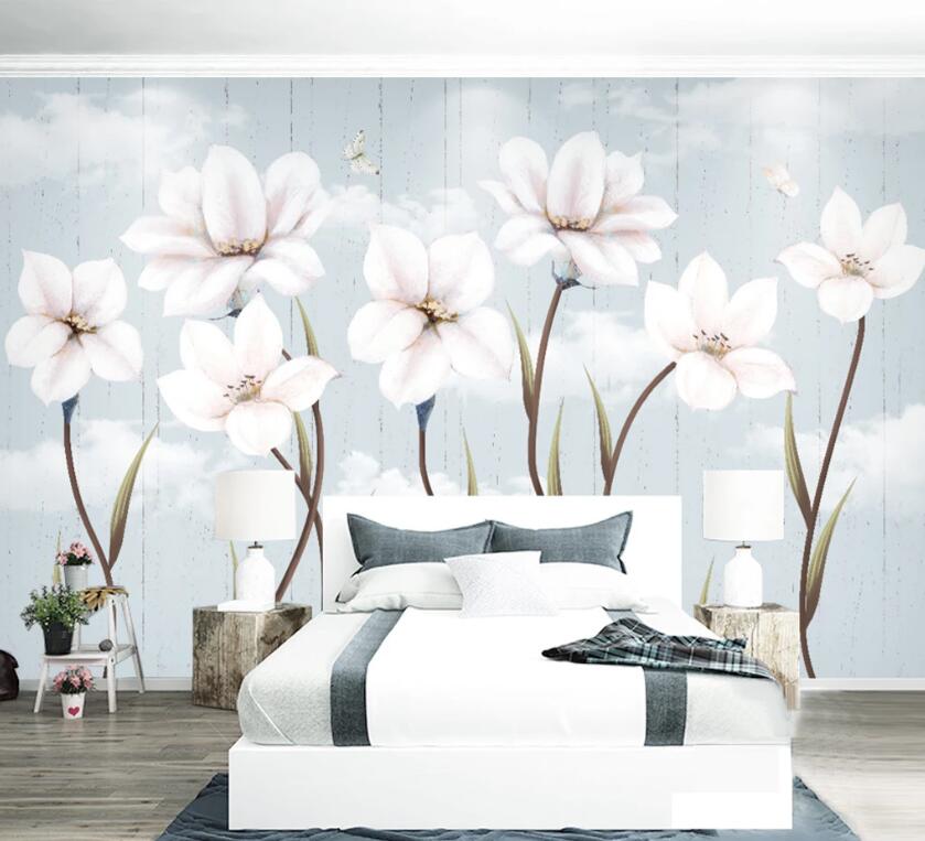 3D White Flowers WC13 Wall Murals Wallpaper AJ Wallpaper 2 