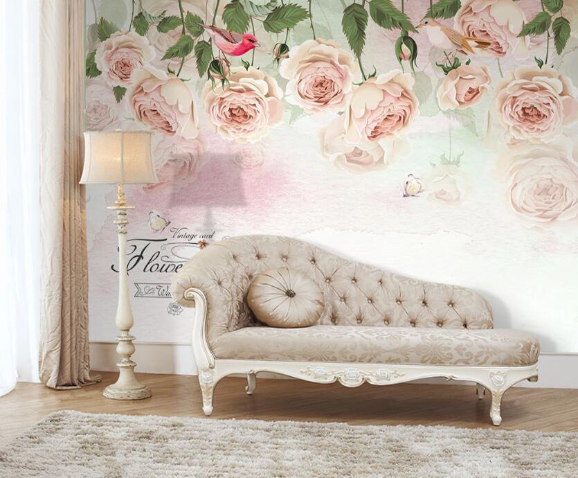 3D Pink Rose Bird WC1618 Wall Murals