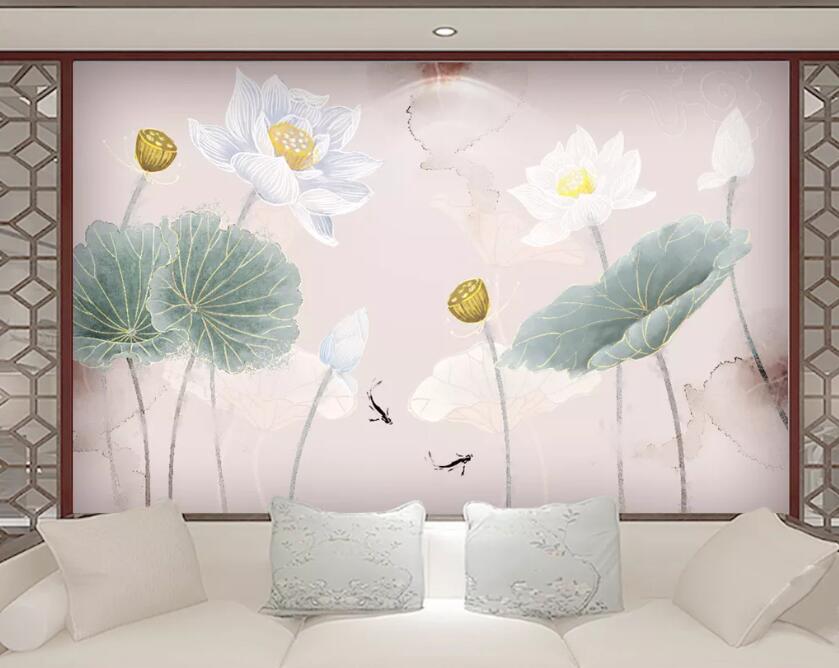 3D Lotus Leaf Fish WC1611 Wall Murals