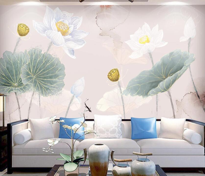 3D Lotus Leaf Fish WC1611 Wall Murals