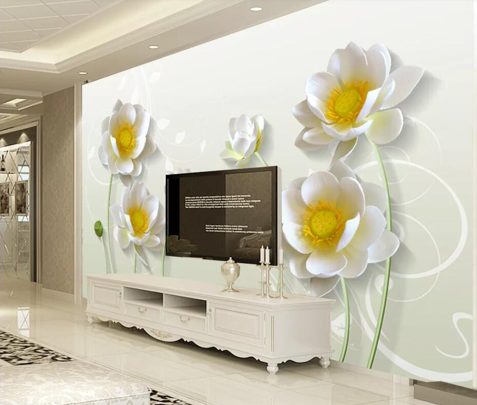 3D White Flowers WC36 Wall Murals Wallpaper AJ Wallpaper 2 