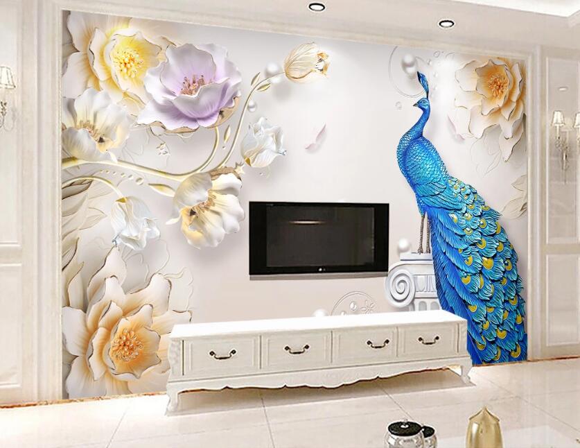 3D Flower Peacock WC11 Wall Murals Wallpaper AJ Wallpaper 2 