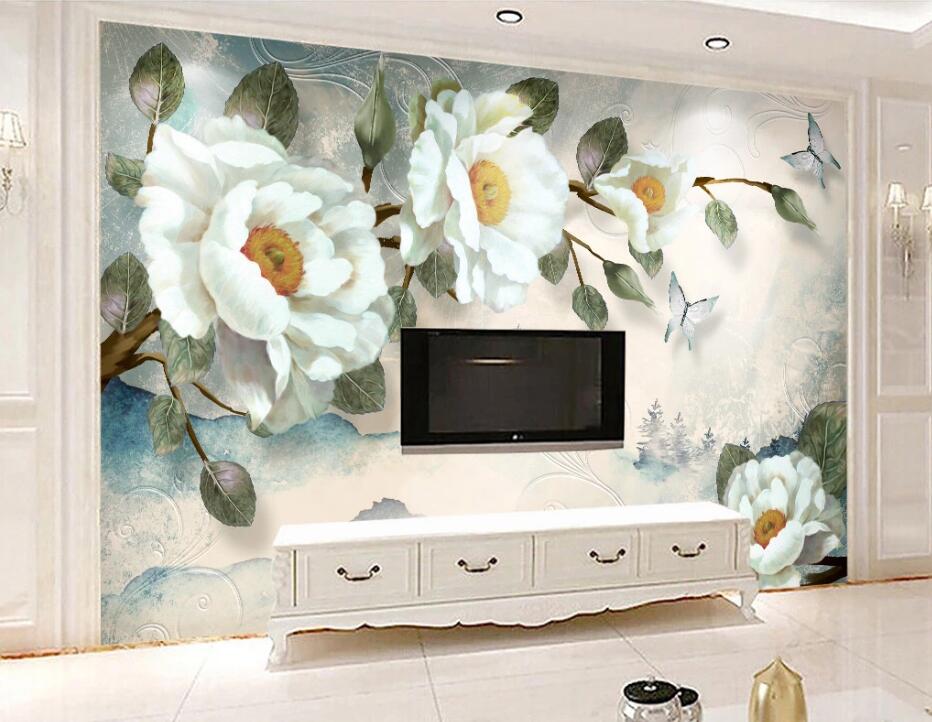 3D White Flowers WC03 Wall Murals Wallpaper AJ Wallpaper 2 