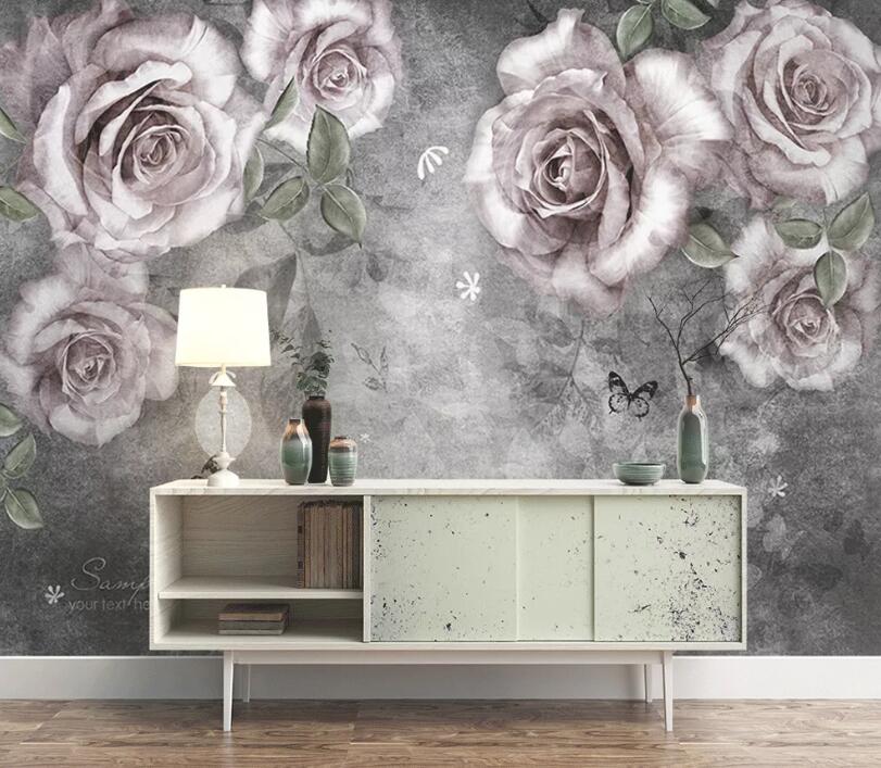 3D Pink Rose Leaves WC1533 Wall Murals