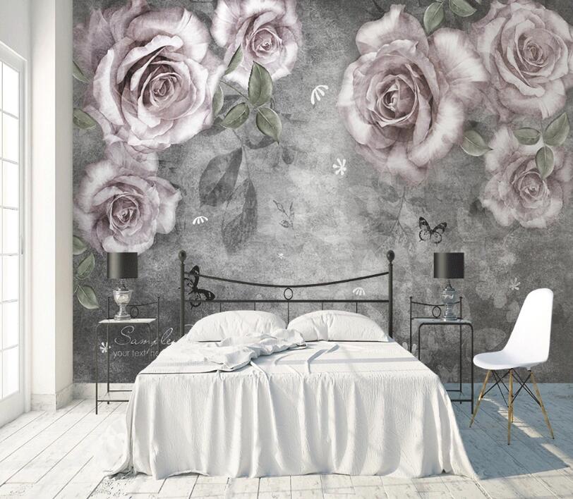 3D Pink Rose Leaves WC1533 Wall Murals