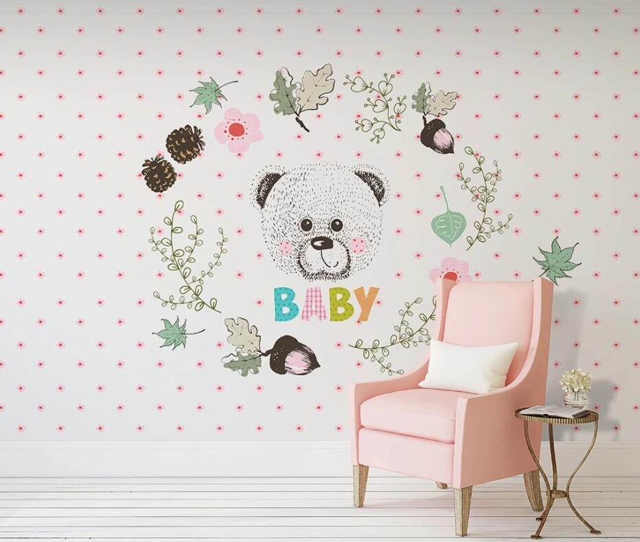 3D Bear Flower WC1510 Wall Murals