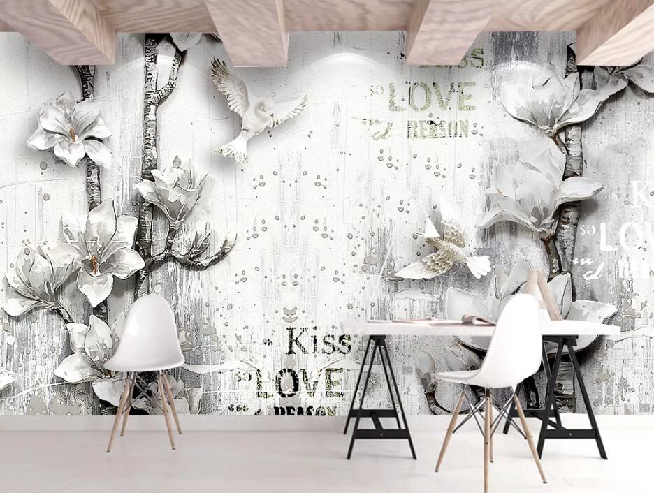 3D Pigeon Flower WC1494 Wall Murals