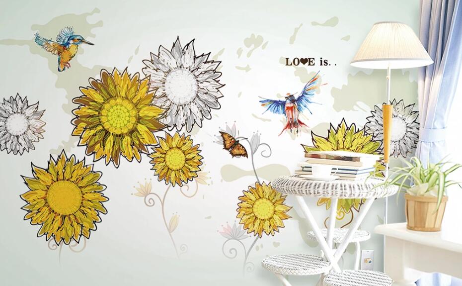 3D Yellow Daisy WC01 Wall Murals Wallpaper AJ Wallpaper 2 