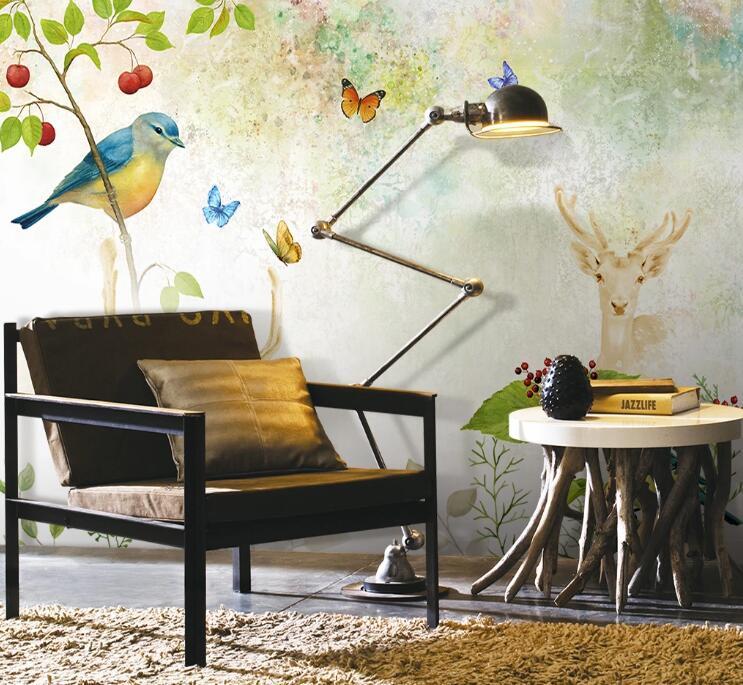 3D Bird Butterfly WC93 Wall Murals Wallpaper AJ Wallpaper 2 