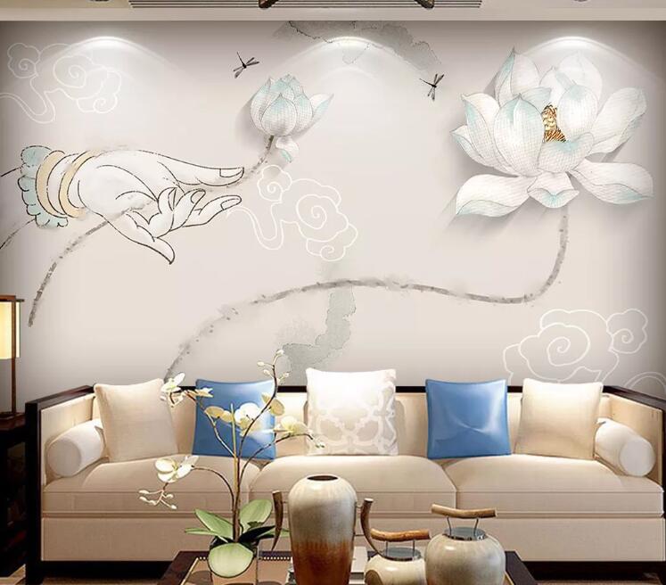 3D Hand Lotus WC1453 Wall Murals