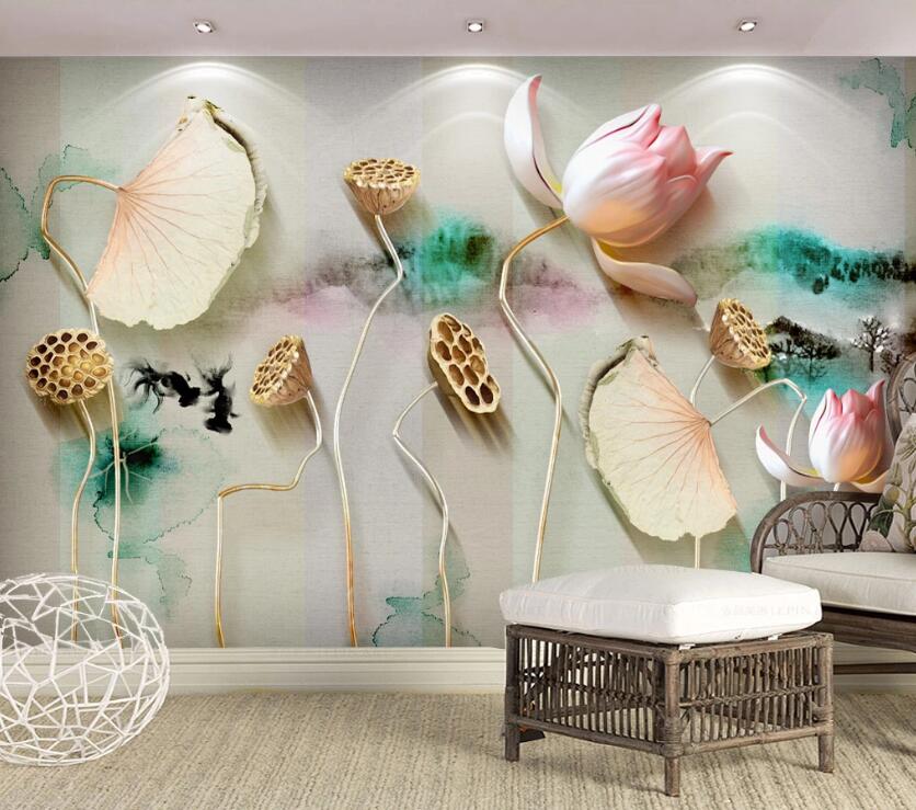 3D Lotus Fish WC59 Wall Murals Wallpaper AJ Wallpaper 2 